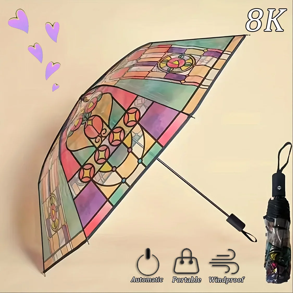 England style tropical rainforest arch transparent umbrella painted glass transparent umbrella long handle automatic large roman