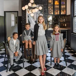 Collezione AP Herringbone 2025 Autunno Allungato Vestiti per ragazze e ragazzi Set floreale per bambini Cardigan per bambini Polo in maglia metallica, # 6006