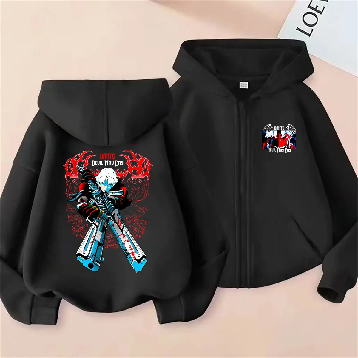 Moletom com zíper e estampa do personagem Dante do jogo Devil May Cry, roupa masculina e feminina, moda vintage, estilo streetwear, casaco casual masc