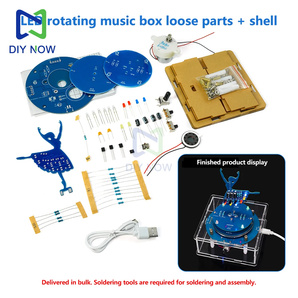 Rotating Music Box Diy Electronic Kit DC 5V Ballet Girl Circuit Board To Make Welding Practice Water Light Ornaments Micro USB