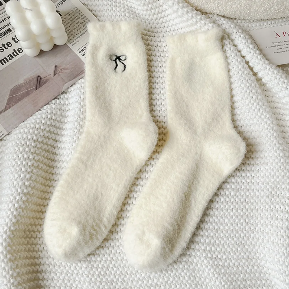 Soft Solid Color Mid-Tube Socks Keep Warm Antiskid Winter Socks Snow Boot Socks Girls