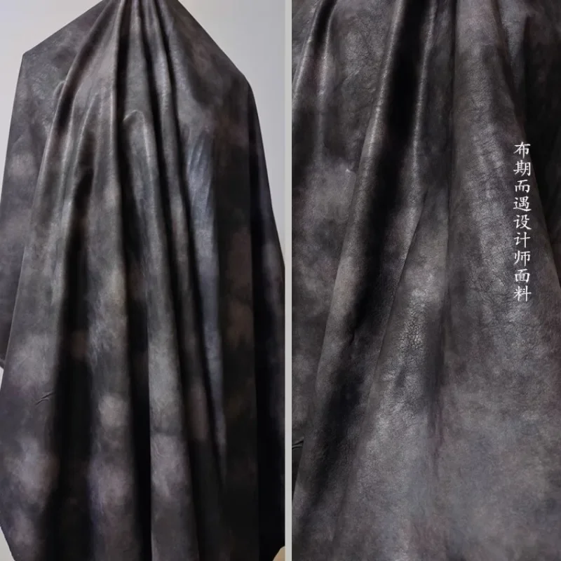 Tie Dyed Fabric Black Gray Non Elastic Leather Design Spring Autumn Fashion Cloth Diy Apaprel Sewing Fabric Meters Material