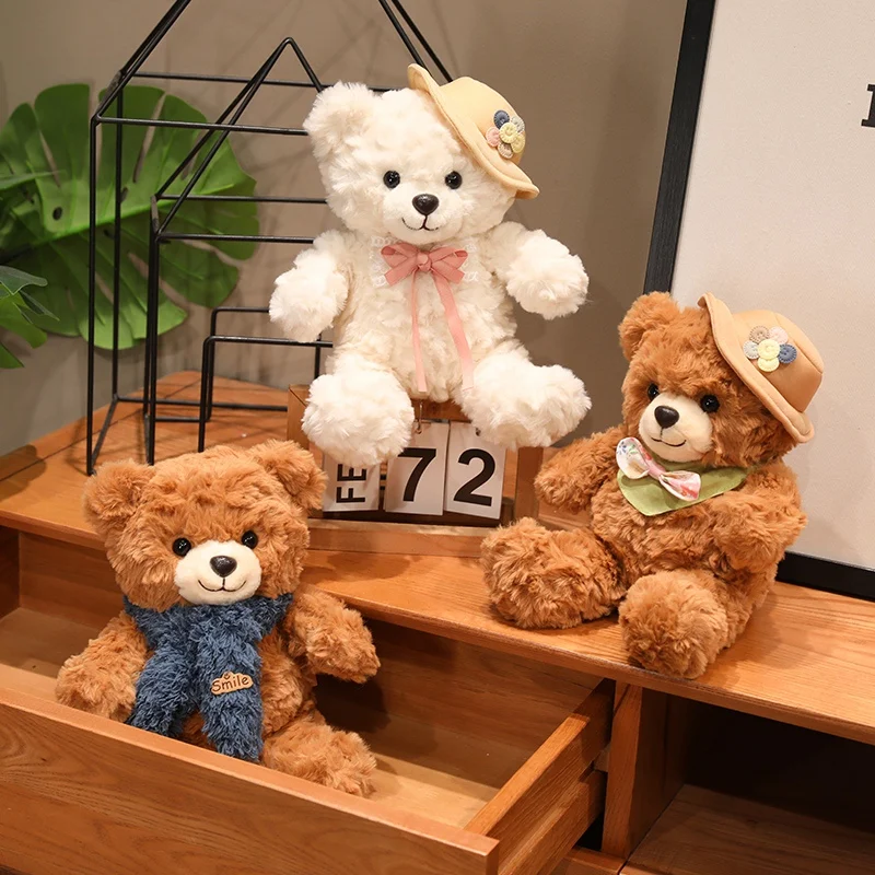  25cm Classics Bear Plush Toy wear Hat&Scarf  Bear Doll Cute Soft Holding Multi Color Bear Doll Home Decoration