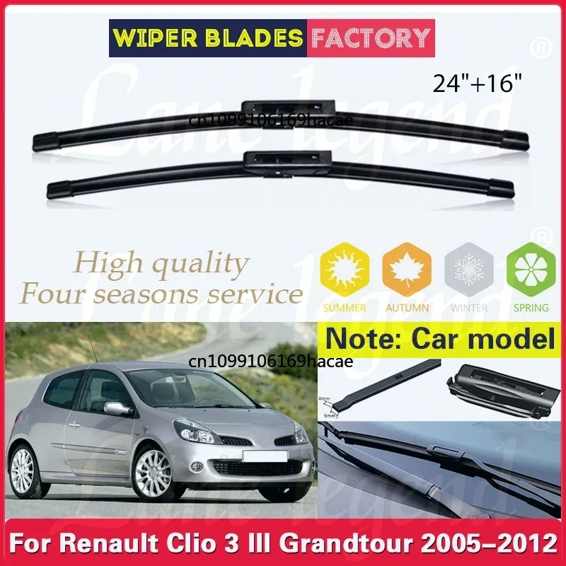 

For Renault Clio 3 III Grandtour 2005 - 2012 2011 2010 Wiper LHD Front Wiper Blades Windshield Windscreen Window Brushes 24"+16"