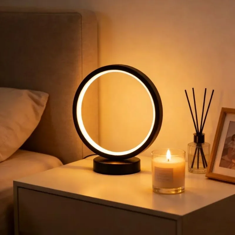LED Table Lamp 5VUSB Plug Three Tone Light Circular Atmosphere Wrought Iron Design for Bedroom Study