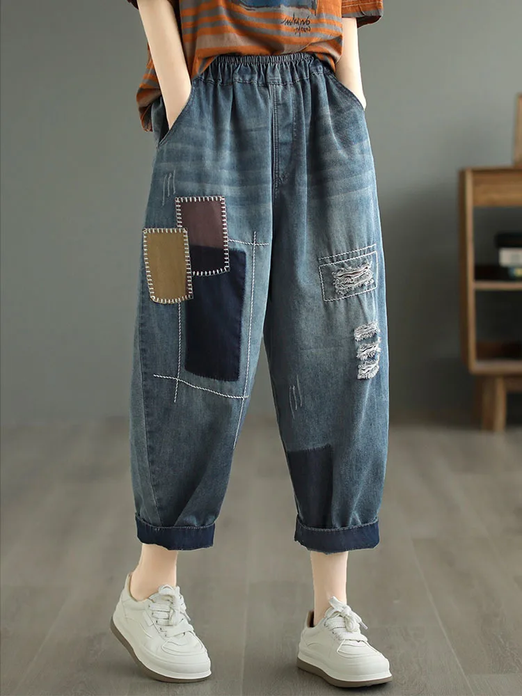 Max LuLu 2024 Summer Jeans Womens Fashion Vintage Ripped Denim Pants Korean Ladies Luxury Loose Casual Punk Holes Harem Trousers