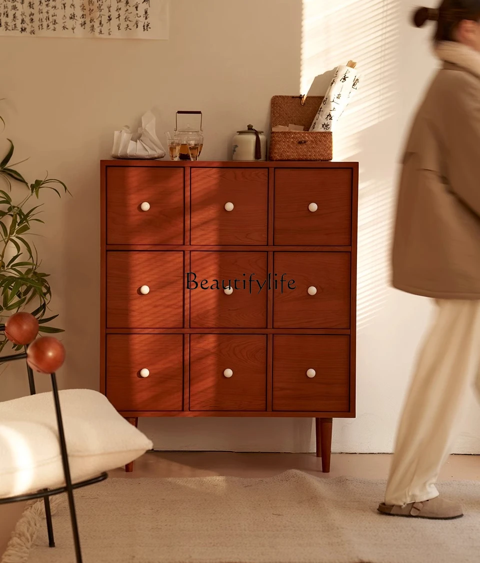 

Nine-drawer Cabinet Vintage Style Storage Cherry Wood Retro Style Chest of Drawers