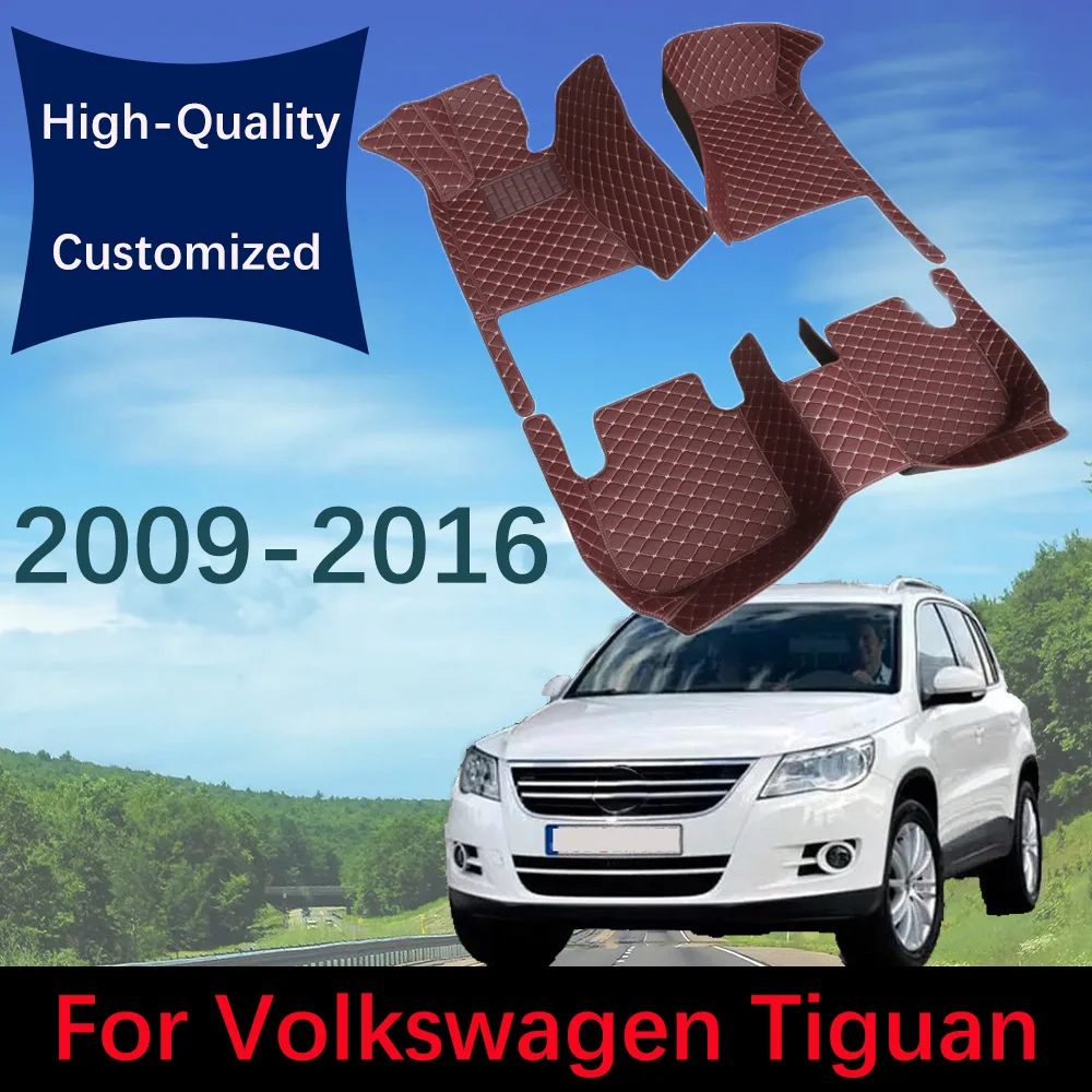 Custom Leather Car Floor Mats For Volkswagen TIGUAN 2009 2010 2011 2012 2013 2014 2015 2016 Automobile Carpet Rugs Foot Pads