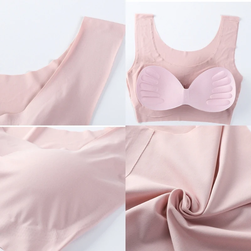 Detachable Chest Pad Pull Up Bra Underwear 2024 Women\'s Seamless Ice Silk Bra Without Steel Ring Breathable Push Up Yoga Vest