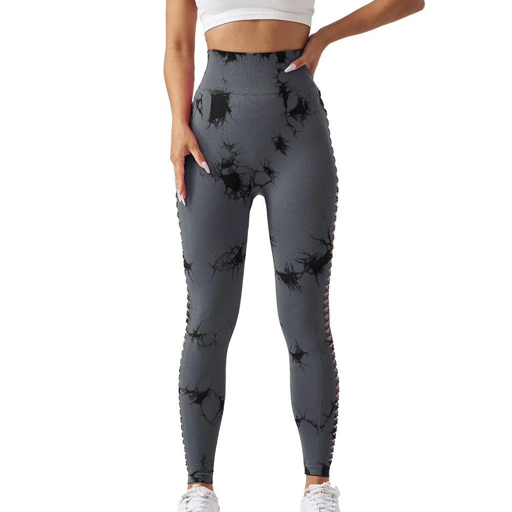 ใหม่กางเกงโยคะมัดย้อมกลวงด้านข้าง,กางเกงรัดรูปยกสะโพกพีชข้ามพรมแดน,กางเกงออกกําลังกายแบบไม่มีรอยต่อเอวสูงสําหรับผู้หญิง