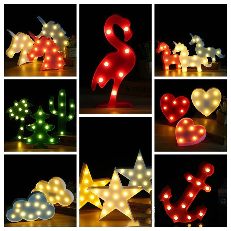 Decorative Night Light Cactus Flamingo Lamps Kids Room Bedroom Desk Lamp AA Battery Powered for Wall Decor Festive Lights Gift