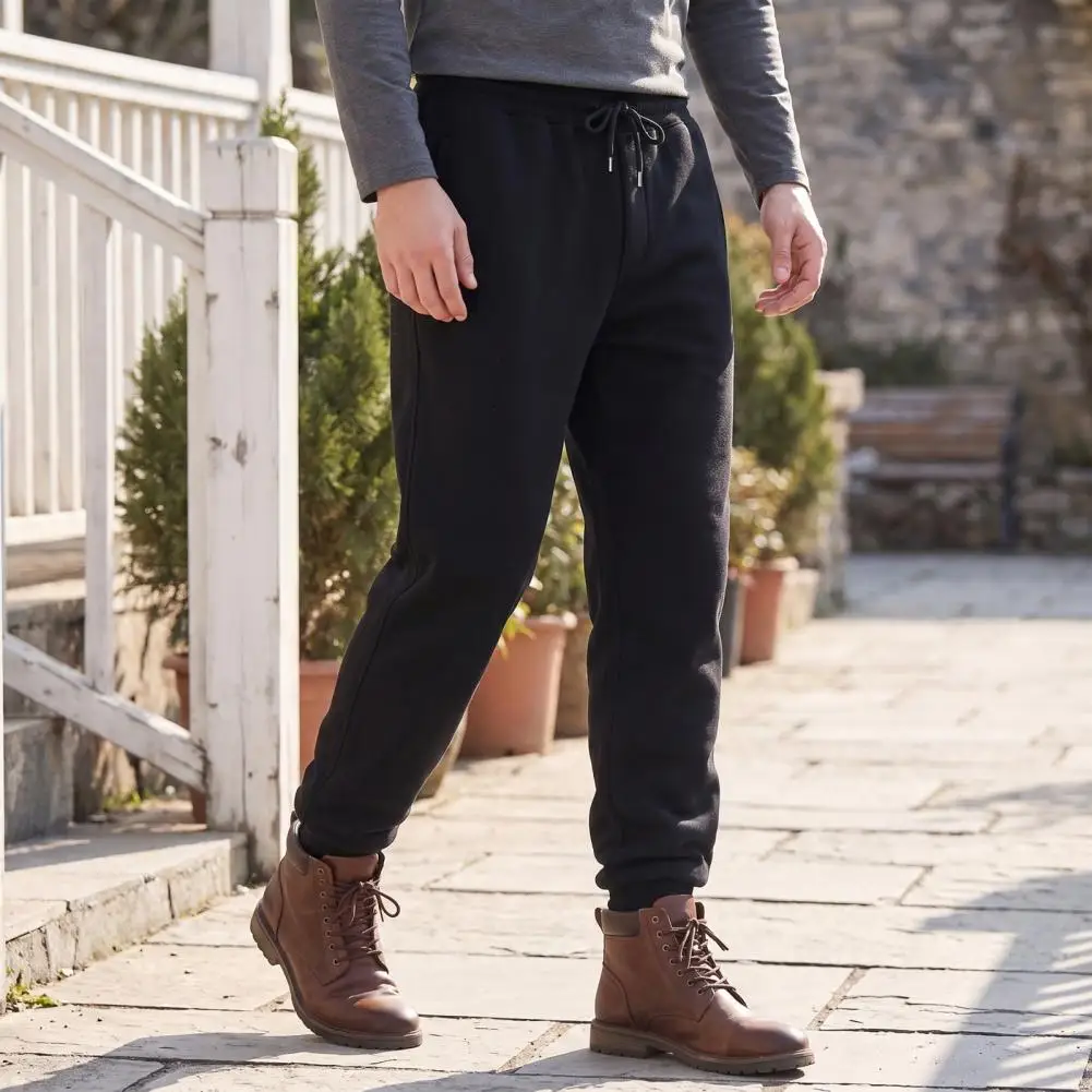 Men Fleece Lined Joggers, Thickened Sweatpants with Ribbed Ankle Cuffs,Winter Athletic Trousers for Outdoor Sports Daily Wear