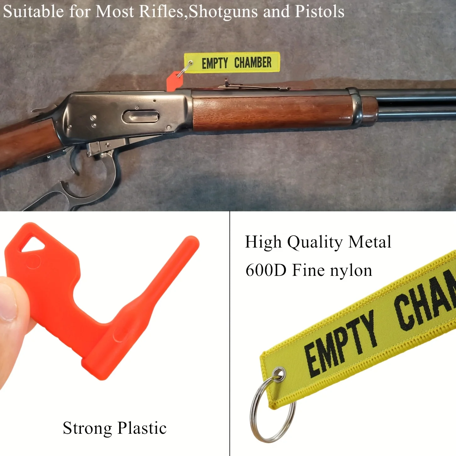 2 Sets Chamber Safety Flags Fits Rifle Shotgun Pistol with Bright Yellow Red EMPTY CHAMBER Tags Keychain Universal Compatibility