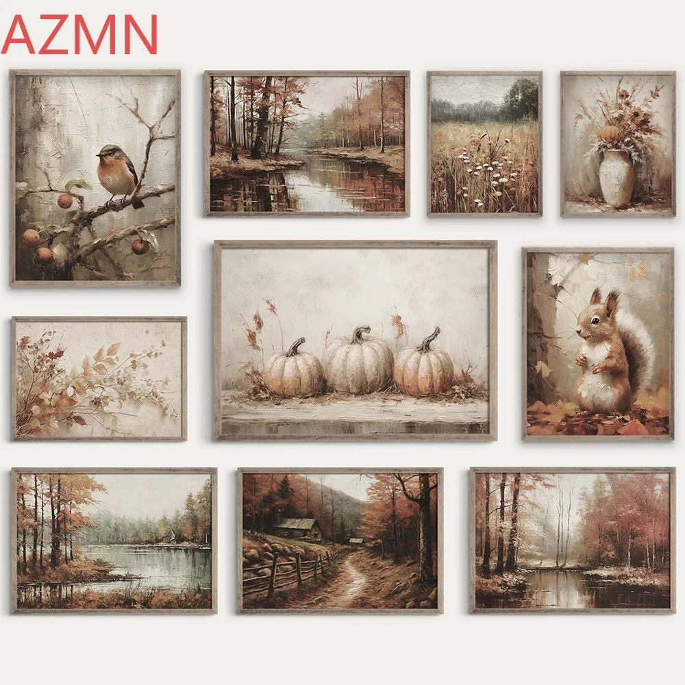 Póster Vintage con estampado de otoño, arte de pared, decoración de galería rústica de otoño terroso, impresiones de pared, pintura en lienzo, regalo, decoración de dormitorio