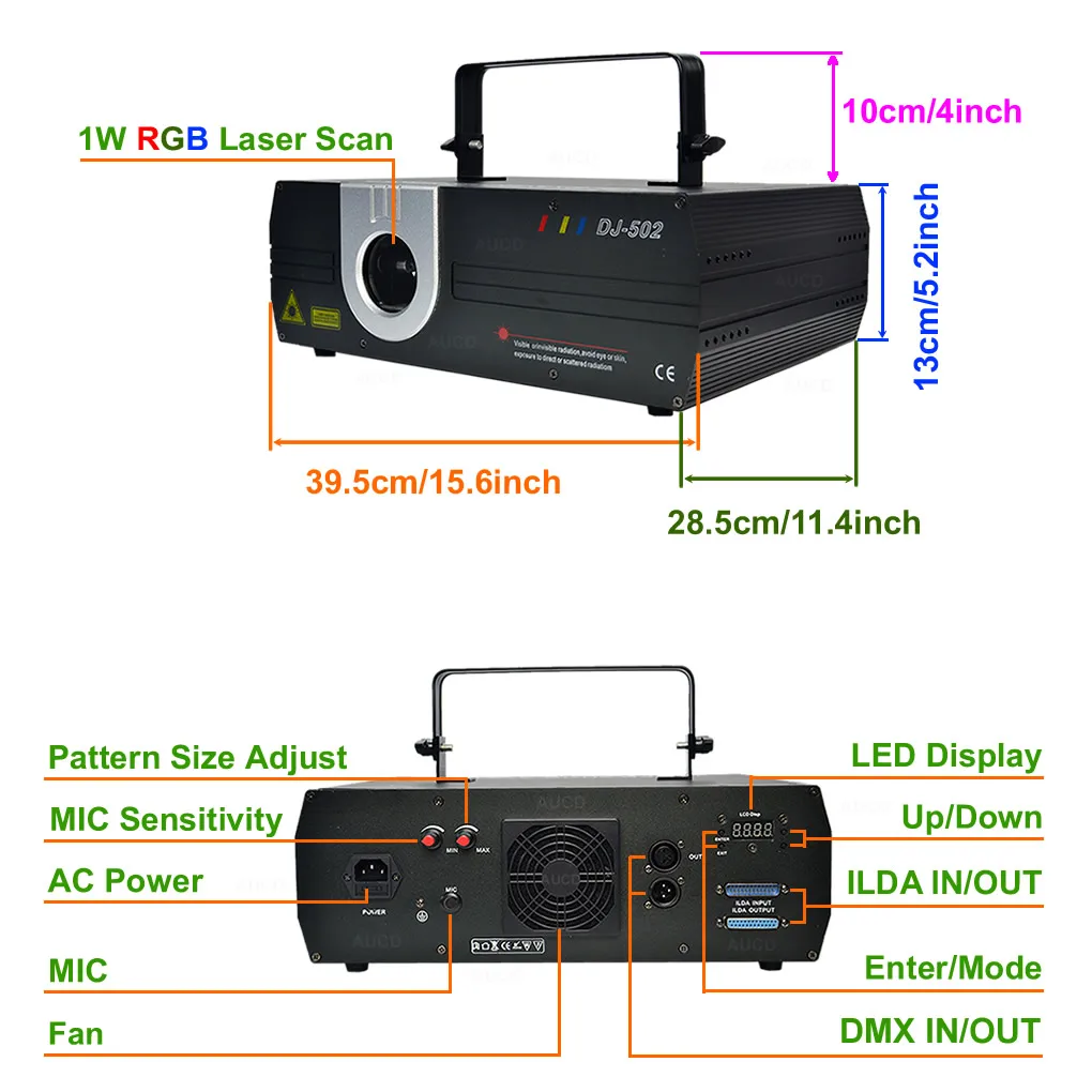 1W RGB Full Coler DMX ILDA Animation Scan Effect Projector Laser Lighting DJ Party Profession Moving Ray Show Stage Light DJ-502