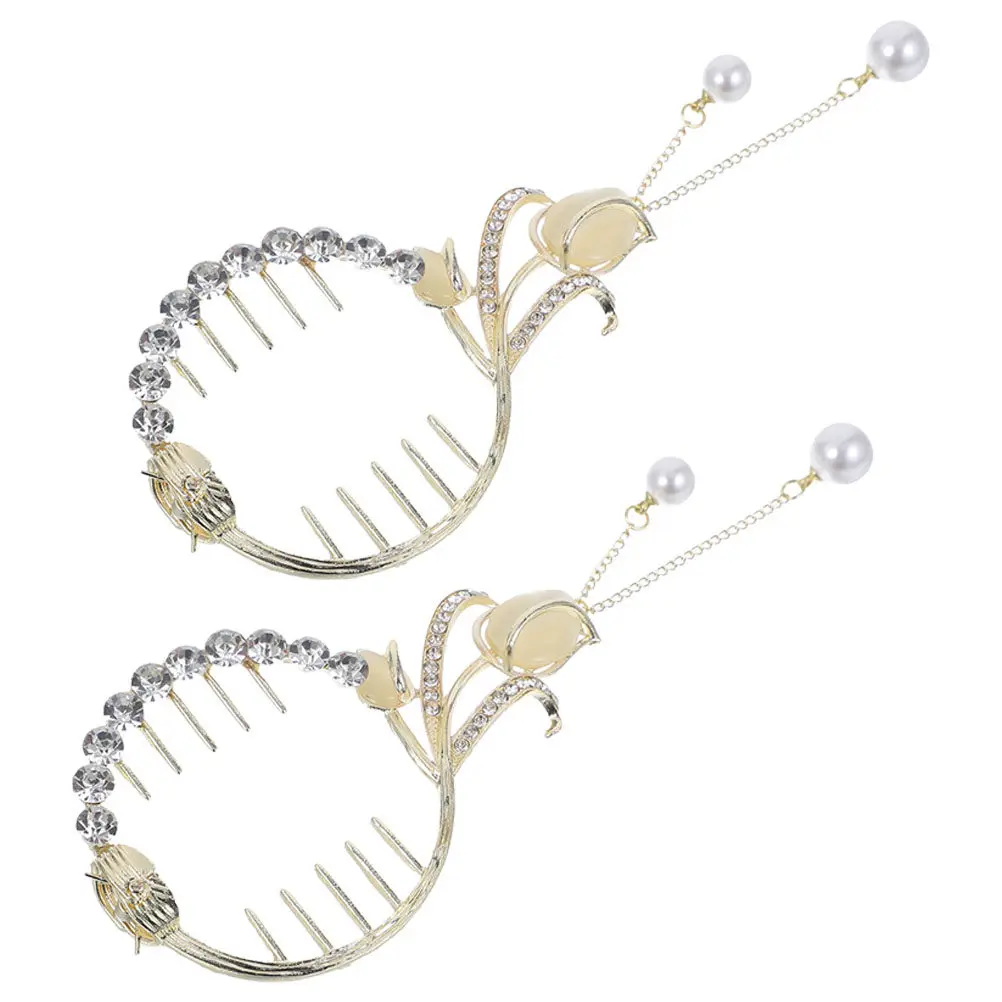 

2Pcs Rhinestone Pearl Tassel Hair Clips Hair Bun Accessories for Women Strong Sturdy Material Ideal Gift for Her Everyday Use
