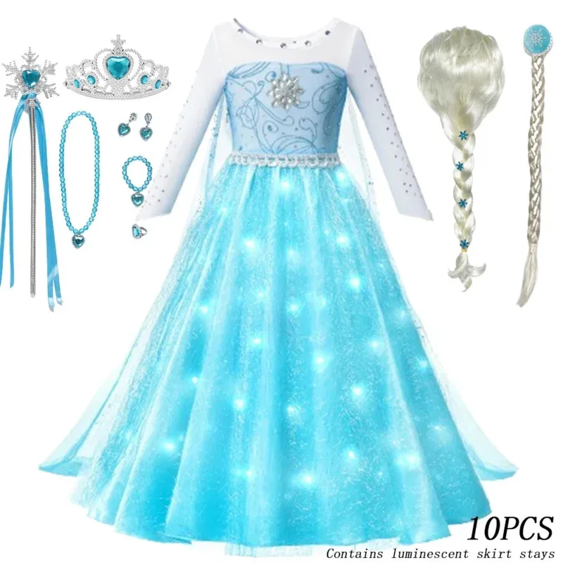 Frozen Elsa princess dress LED light up dress for kids glowing cosplay snow queen Elsa costumes Carnival party girl dresses