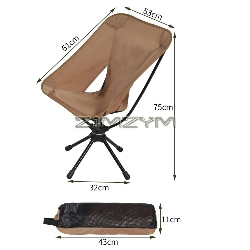 Swivel Portable Camping Chair Compact Collapsible Folding Chair with Carry Bag - Support 140kg - Outdoor Backpacking Chair