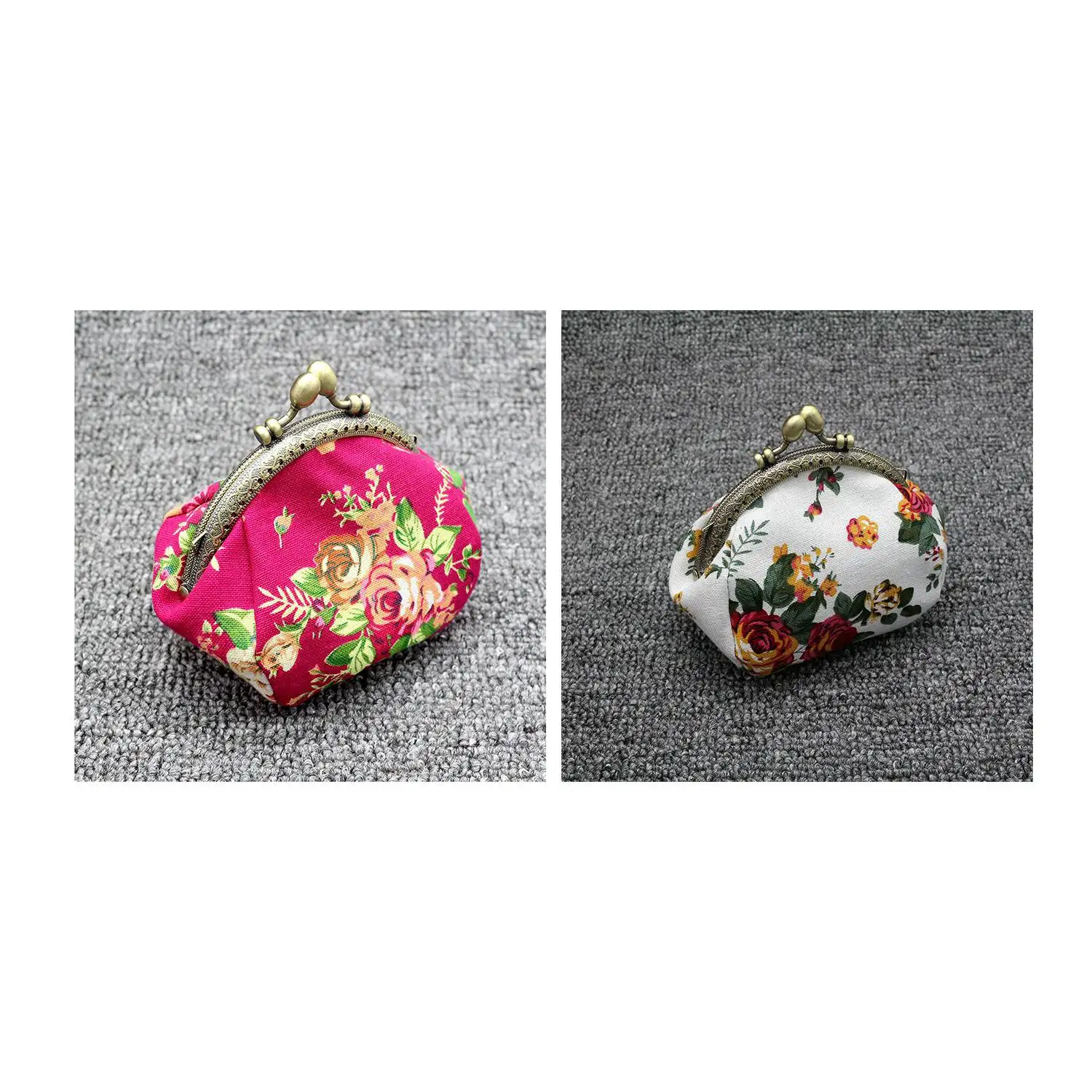 2x Wallet,Lady Vintage Flower Mini Coin Purse Wallet Clutch Bag (Rose Red&White)