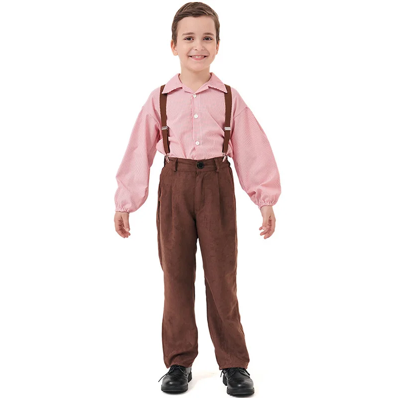 Pink Farmer Villager Boys Victorian Colonial Settlers American Outfit Fancy Dress Up Boy Pioneer Halloween Costume