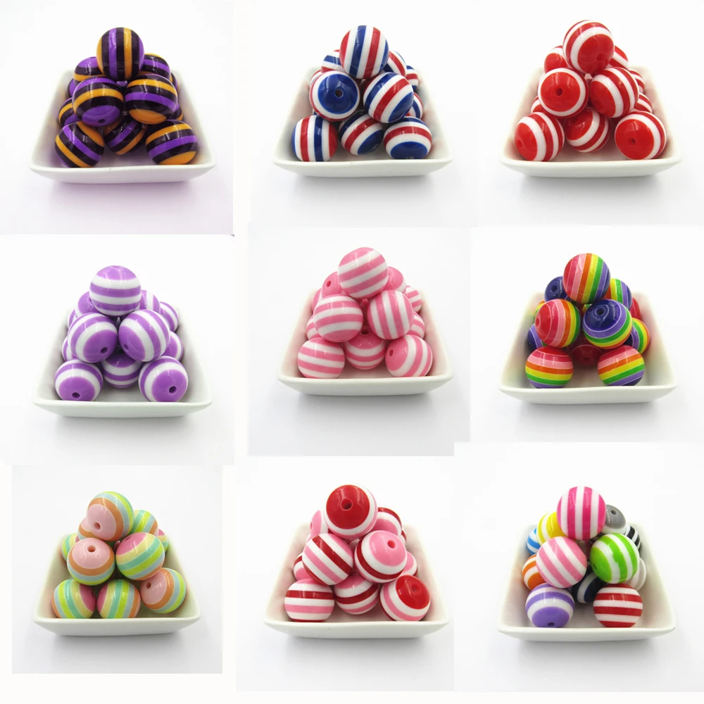 Wholesale 20mm-100pcs/bag  Resin Stripe  Beads For Chunky Fashion Jewelry/DIY/Hand Made Design