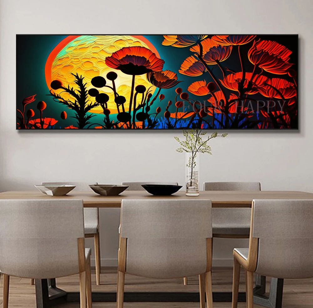 DIY Large Diamond Painting, Cross Field Poppies, Moon Landscape, Wall Art, Full Round Drill, Embroidery Home Decor, 5D