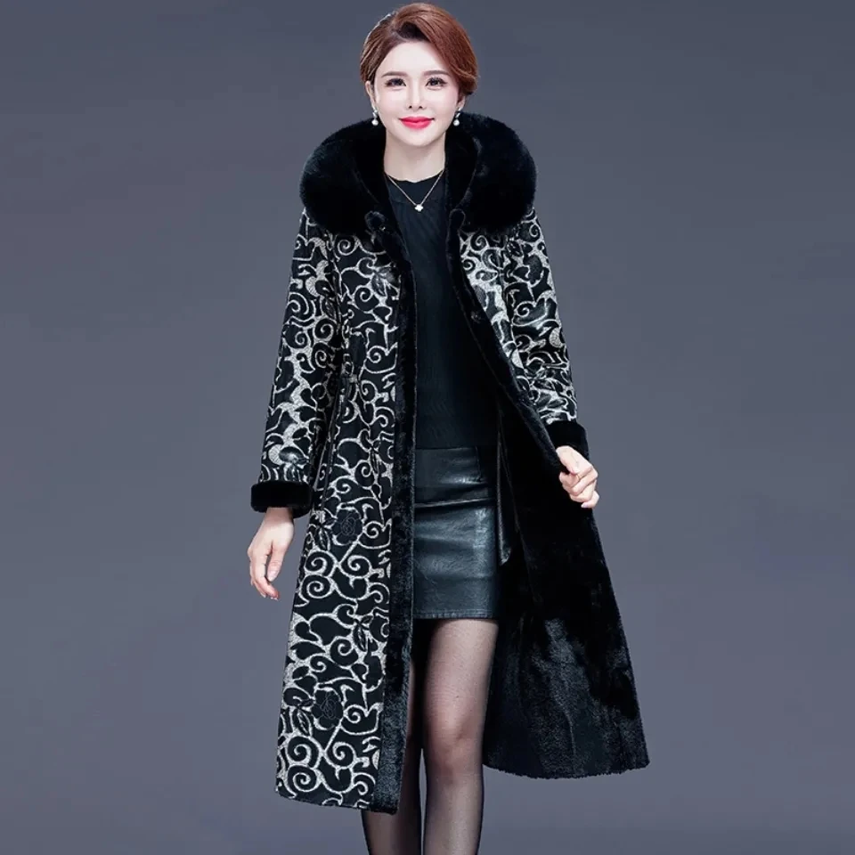 ฤดูหนาว Thicken พิมพ์สองด้าน One ชิ้นขนสัตว์ฤดูหนาวเสื้อขนสัตว์กลางความยาว 6XL Mink Coat Plus กํามะหยี่เสื้อขนสัตว์