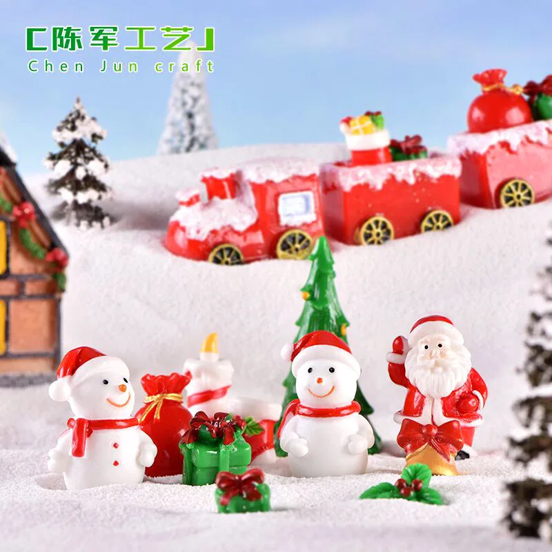 New Santa Claus Snowman Miniature Landscape Snow Scene Train Car Christmas Sock Small Gift Bell Resin Ornament