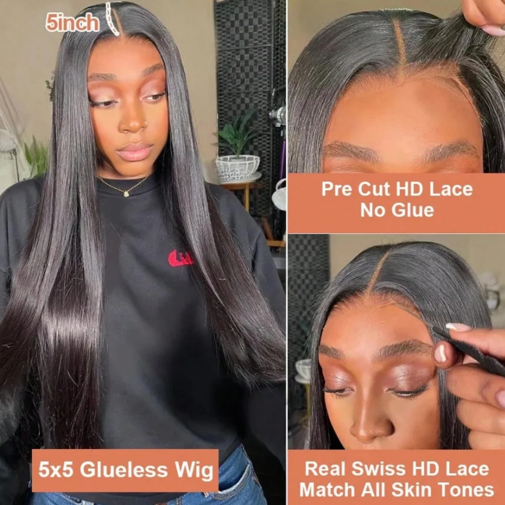 250% Brazilian Straight Human Hair Wigs 13x4 13x6 HD Transparent Lace Front Wigs Pre Plucked Baby Hair Natural Hairline Wigs For Black Women image 5
