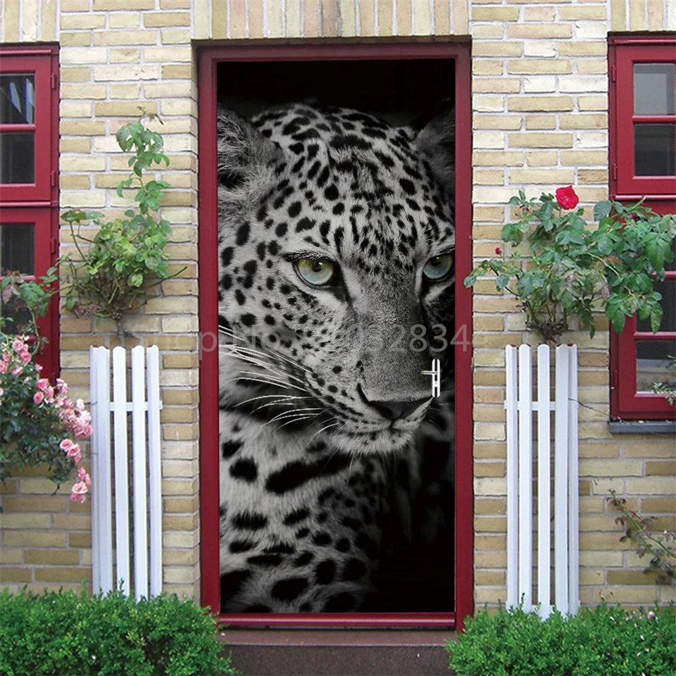 Tier-Türaufkleber Katze Tiger Hirsch Leopard Tapete Benutzerdefinierte Türen Poster Wandtattoo Selbstklebend 3D Heim-Design Dekor Türsticker – Detail 35