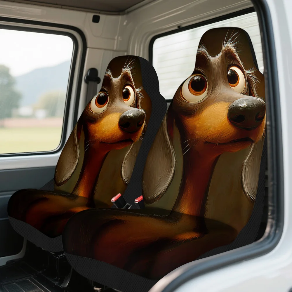 2pcs Sad Dachshund Themed Car Seat Cover Set – Fit, High-Quality, Durable, And Stylish Front Seat Covers For Most Cars, Suitabl