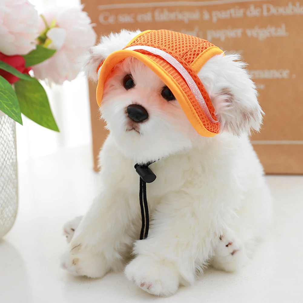 Summer Dog Hats With Ear Holes Pet Cap Round Brim Visor Hat Mesh Breathable Outdoor Dog Sun Cap For Small Dogs Pet Accessories