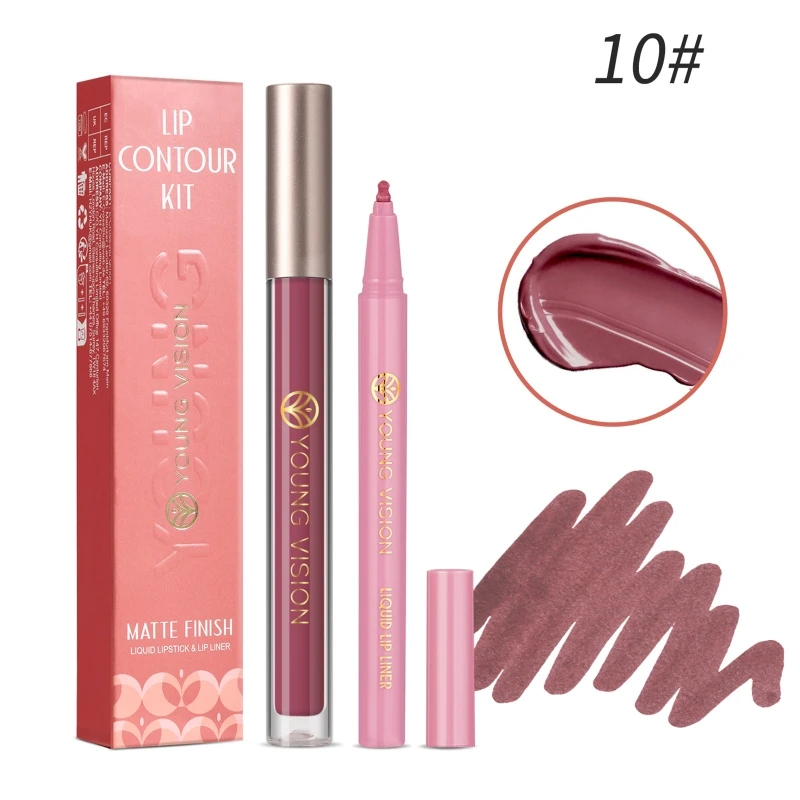 Son môi dạng lỏng Matte + Kẻ viền môi phù hợp Ones Step Lips Makeup Kits E1YD