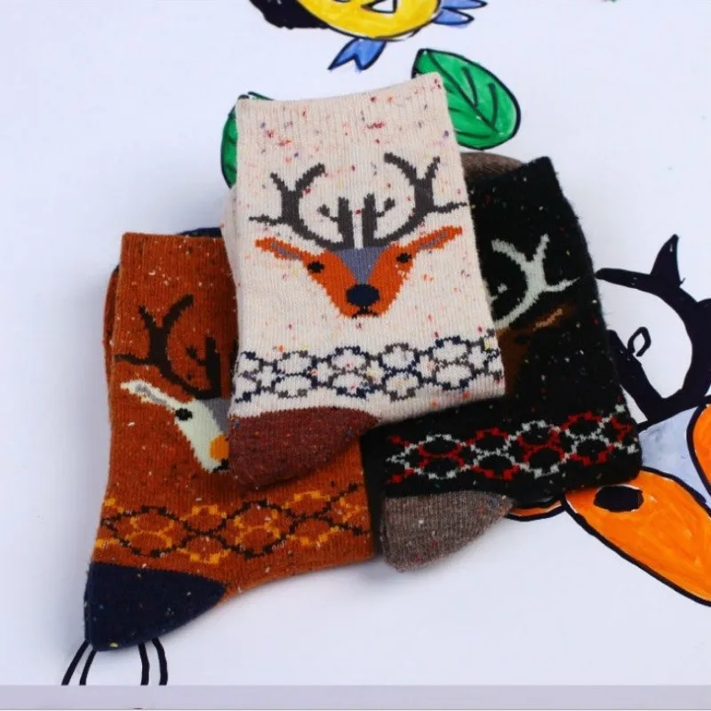 

3 пары рождественских шерстяных носков с принтом лося, зимние утолщенные теплые мягкие рождественские жаккардовые носки с оленем для женщин, новогодние носки средней длины