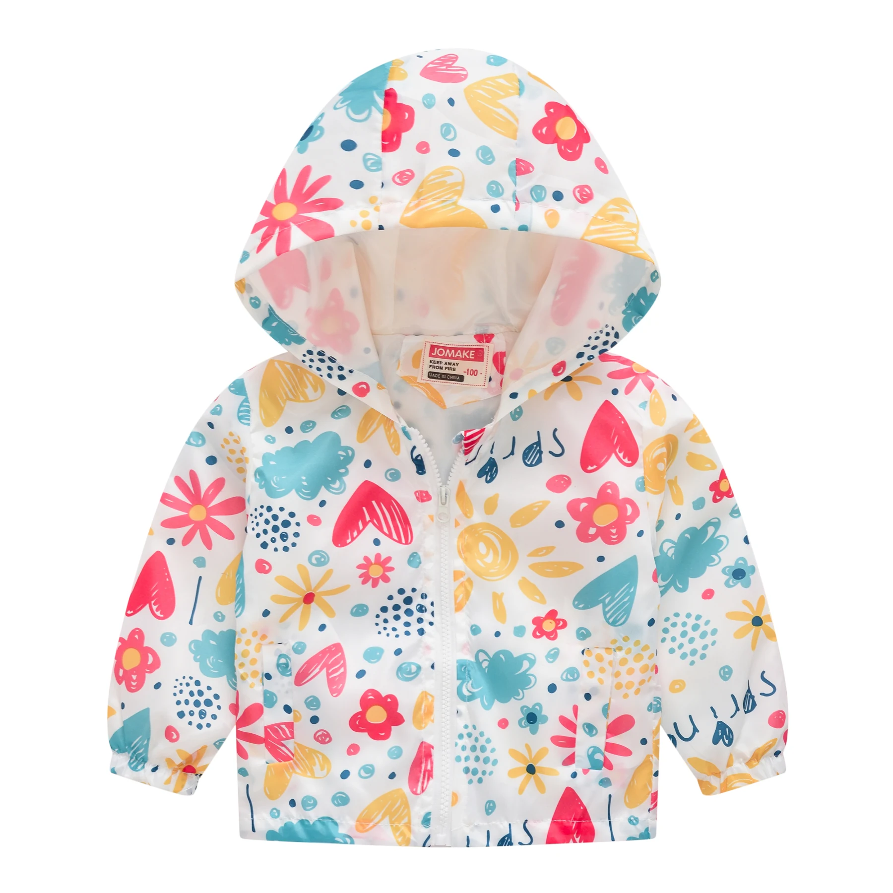 Girls Windproof Hooded Jacket Butterfly Graphic Zipper Coat Kids Spring Clothes