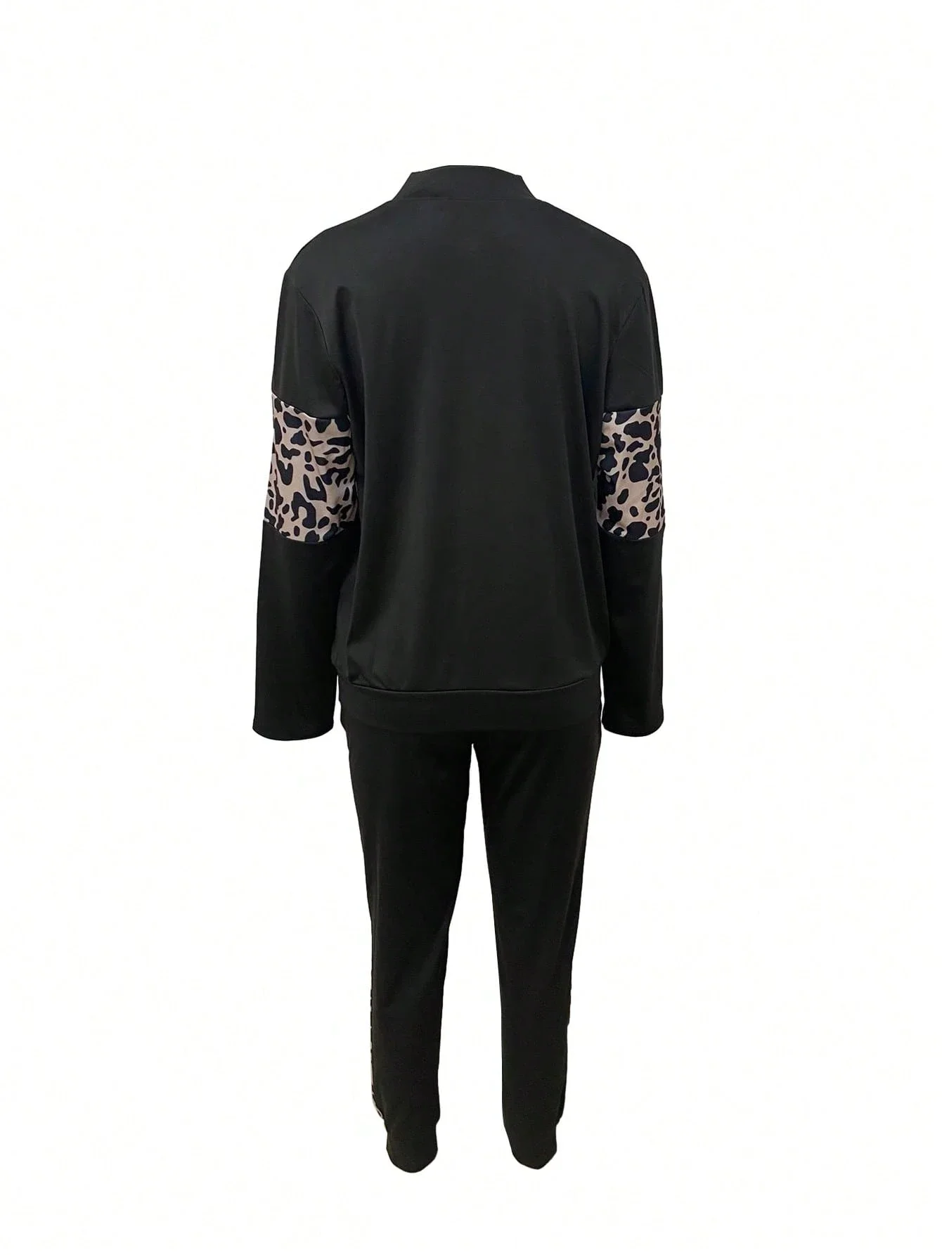 

2pcs Set Casual Patchwork Print Long Sleeve Round Neck Top And Pants