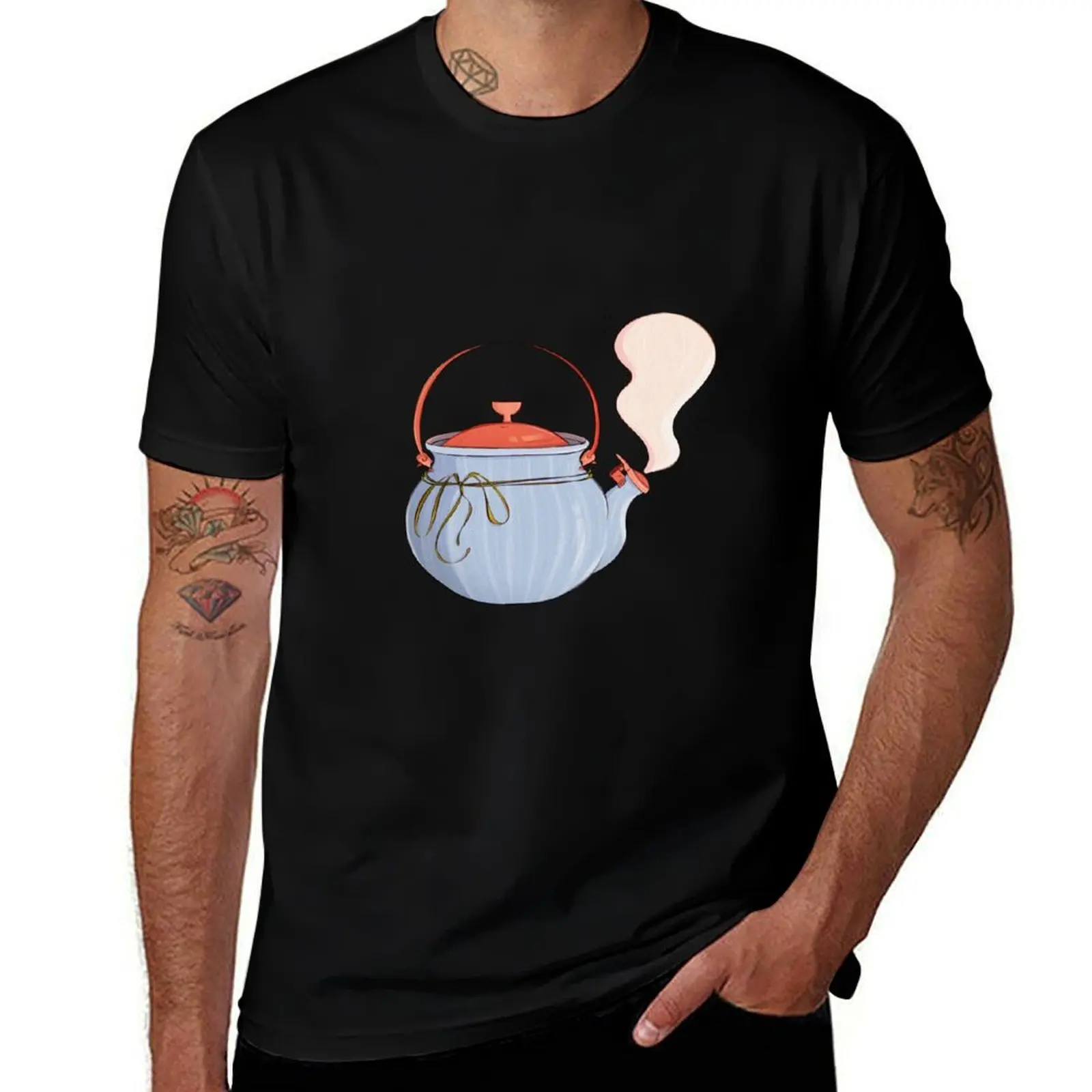 Cozy Kettle Illustration T-Shirt Retro Graphic Print T-Shirt