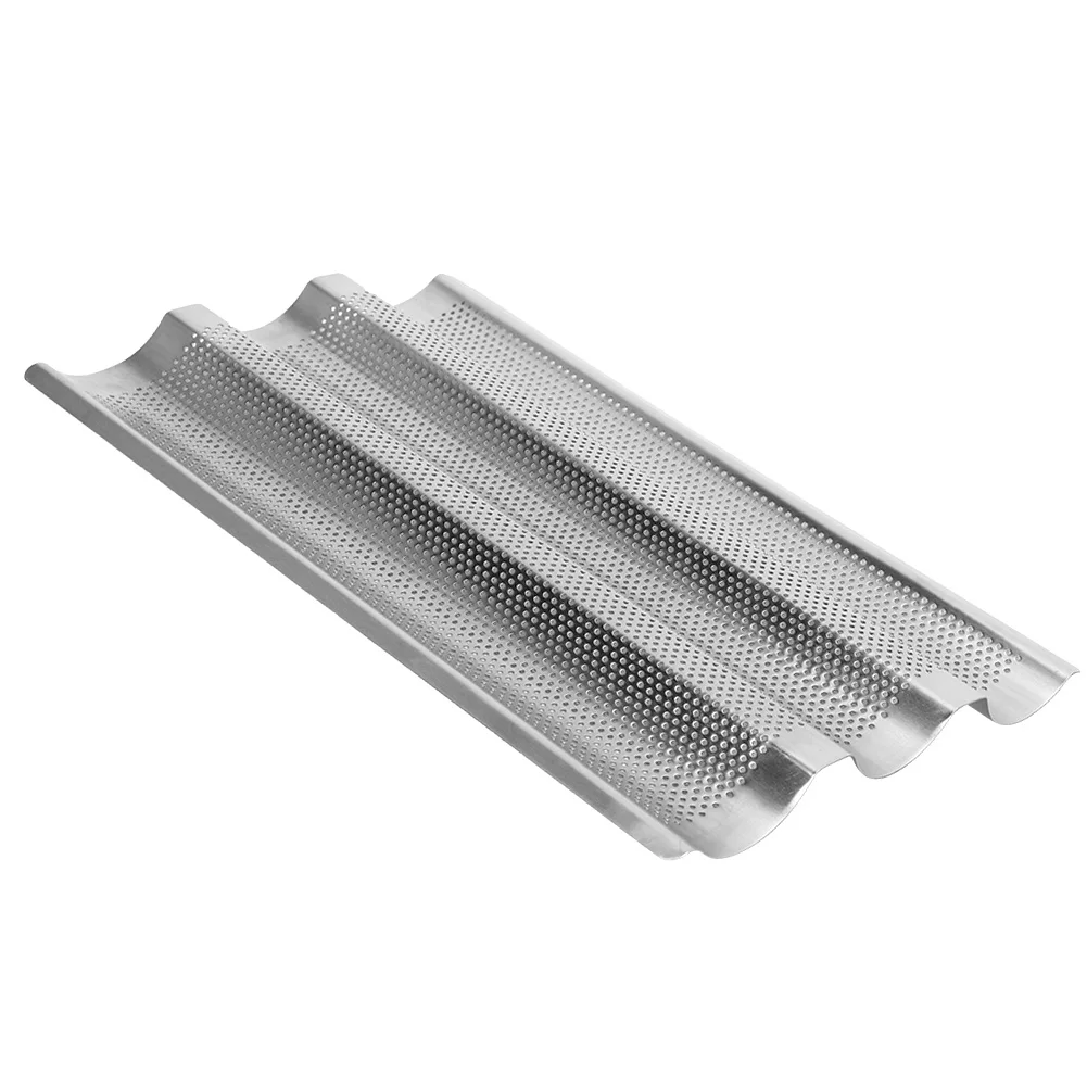 Mold French Bread Baking Pan 3 Grooves French Bread Baking Mold Waves Baking Tray Pan Bread Baking Tool Silver