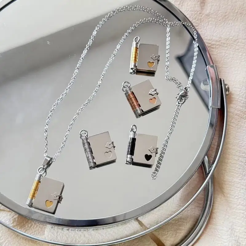 

10 Pieces Stainless Steel Heart Opening Book Pendant Necklace Customized Engraved Fashion Jewelry for Friends Exclusive Gift