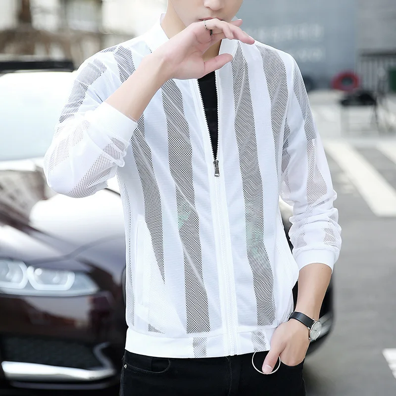 2025 verão nova malha masculina protetor solar roupas ultra-fino respirável roupas de pesca ao ar livre de alta qualidade moda oco topos