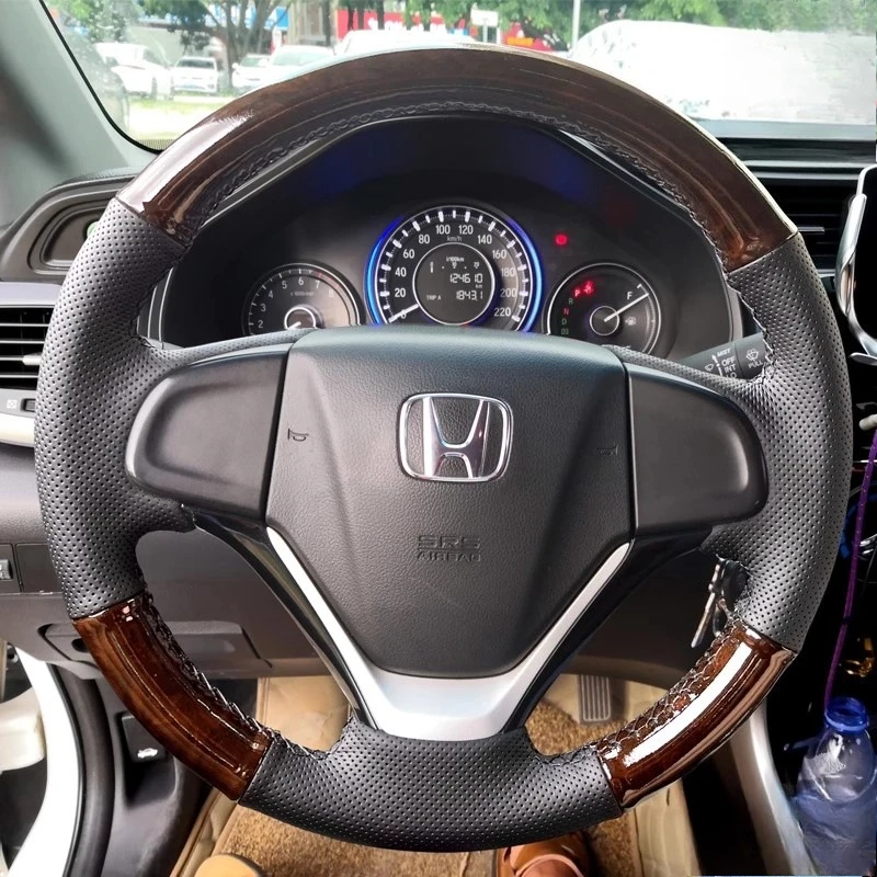 

Ручная прошивка персиково-черного цвета из натуральной кожи, чехол на руль автомобиля для Honda CR-V CRV 2012-2016