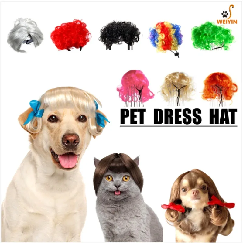 Pet wig, cat and dog hat, headdress, role-play props, funny dog and cat cross-dressing hair hat, Halloween pet headdress