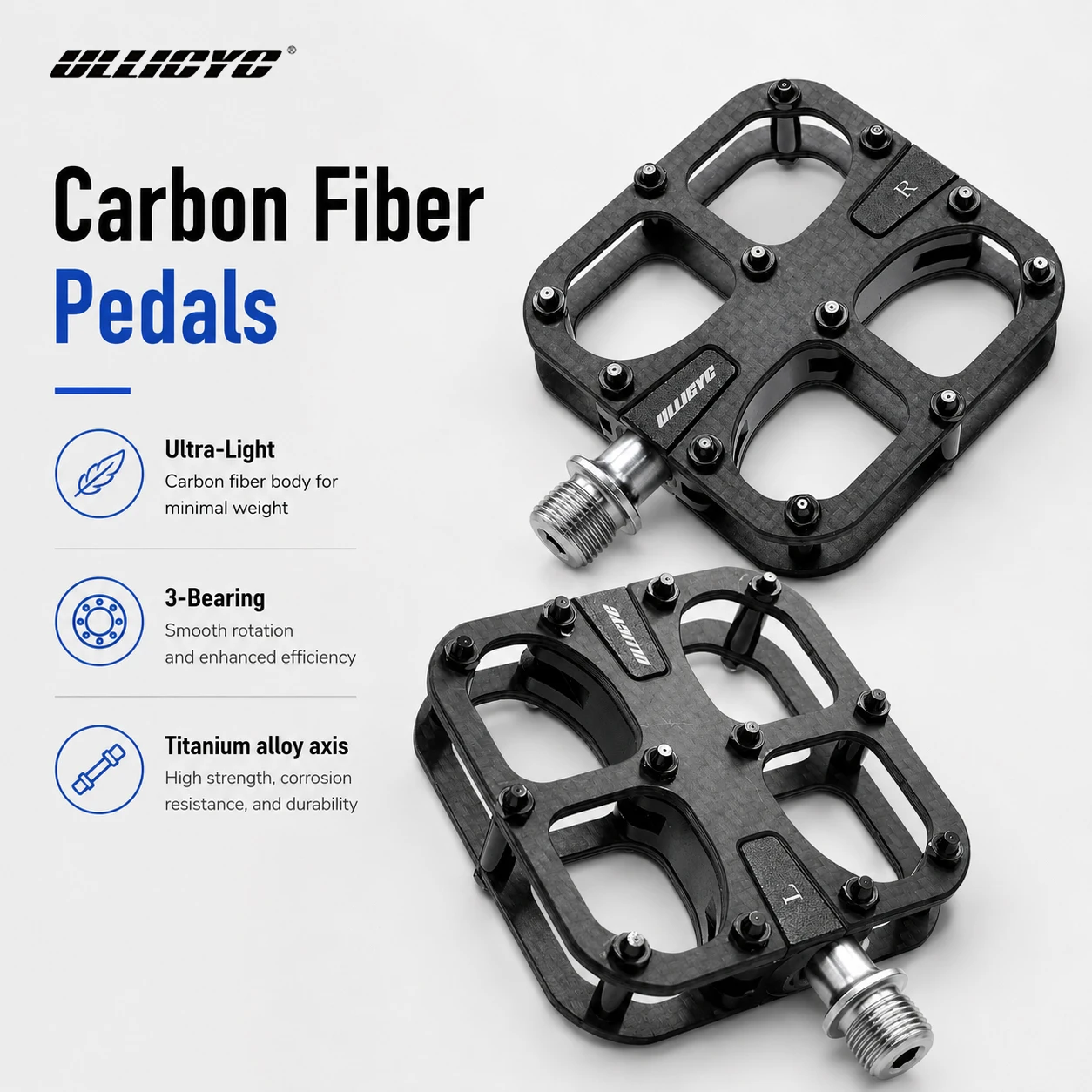 ULLICYC Ultraleichtes Fahrradpedal 3-Lager Carbonfaser-Pedale Rutschfest Wasserdicht Straßen- und Mountainbike-Pedal Fahrradzubehör
