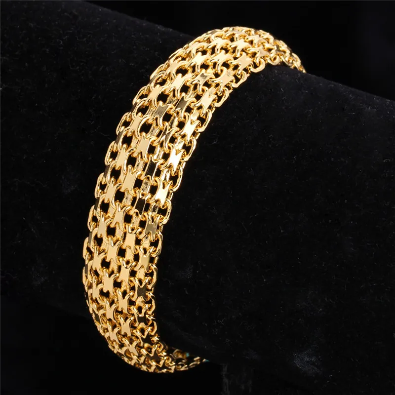 Gold Color Wide Braiding Chain Bracelet for Women Party Jewelry Vintage Style Bangle Bracelet