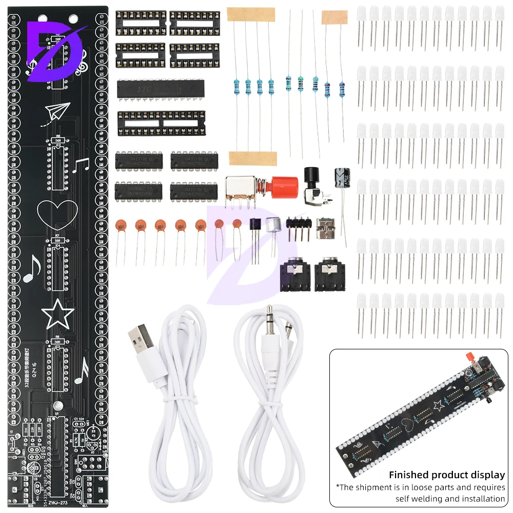 تيار مستمر 5 فولت 32 قطعة طيف الموسيقى إيقاع ضوء الصوت المنشط LED الإلكترونية لتقوم بها بنفسك مجموعة ممارسة اللحام واجهة USB المصغّر #2