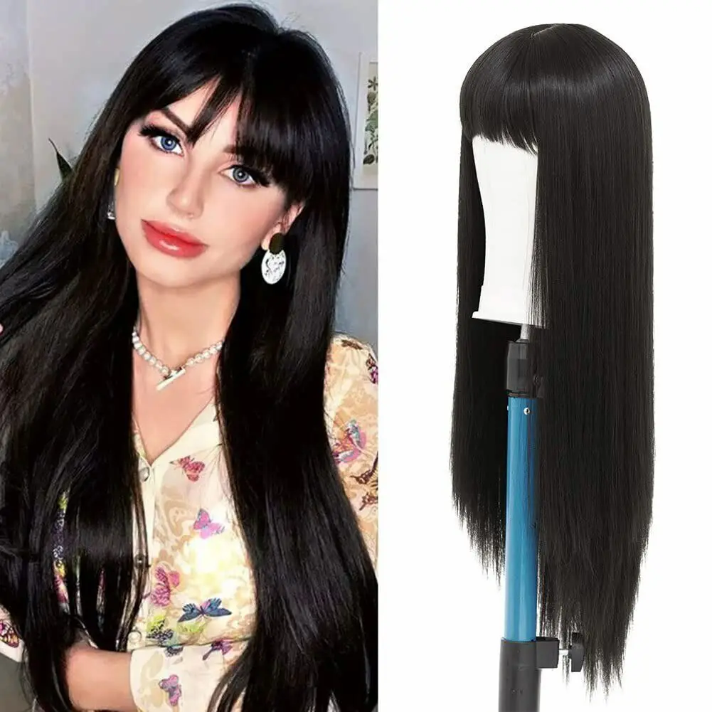 Perucas retas do cabelo humano com franja para mulheres, máquina completa feita, Remy glueless, cor natural