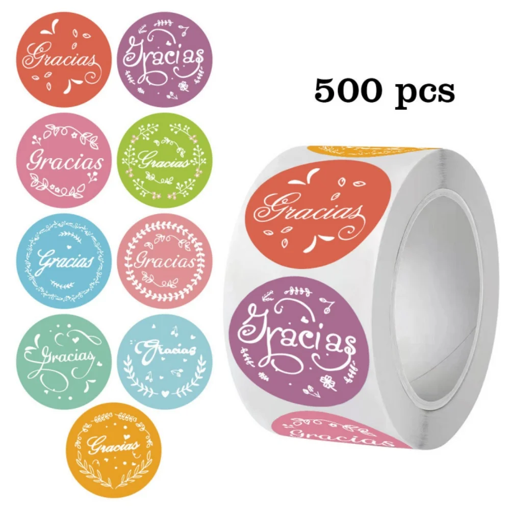 500 Stück/Rolle Macaron Farbe Spanisch Dankeschön Aufkleber 9 Muster Backverpackung Graffiti Dankeschön Aufkleber DIY Geschenkverpackung