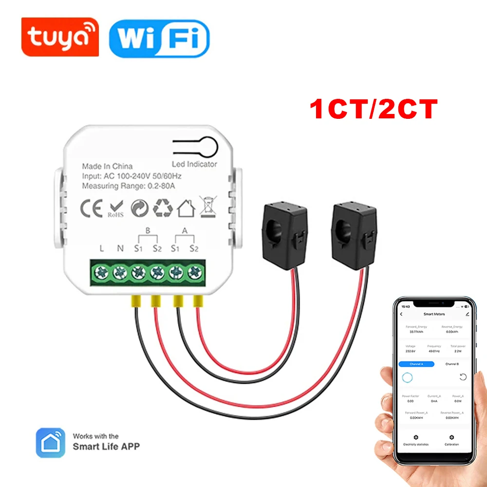 Tuya Wifi Smart Energy Meter Solar PV System Power Production Consumption Bidirectional Monitoring Meter APP Control 1/2 Channel