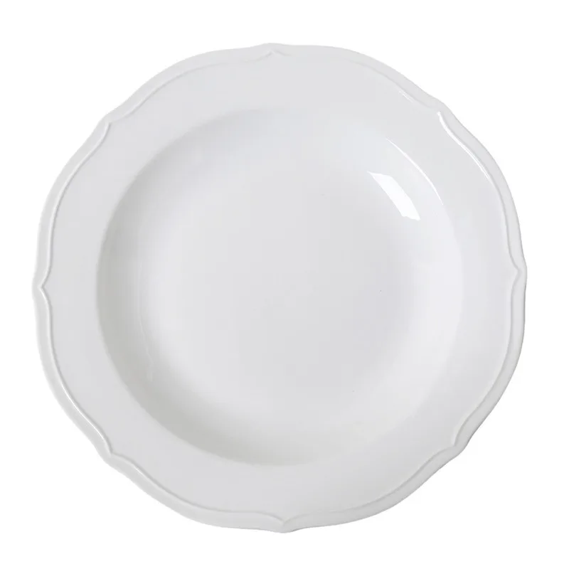 

French relief lace plate pure white ceramic soup plate pasta western plate deep dessert salad