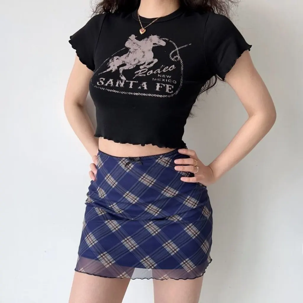 

Women's High Waist A-Line Skirt Retro American Plaid Slimming Hip Fashionable All-Match Casual Skirt for Ladies